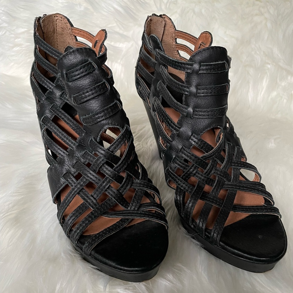 Lucky Brand black leather platforms, size 8 platform heel
